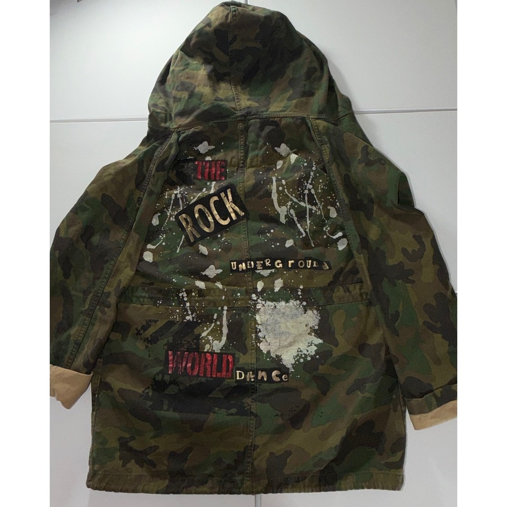Zara Camouflage Utility Jacket Womens Small Green Excellent Punk Rock Graphic